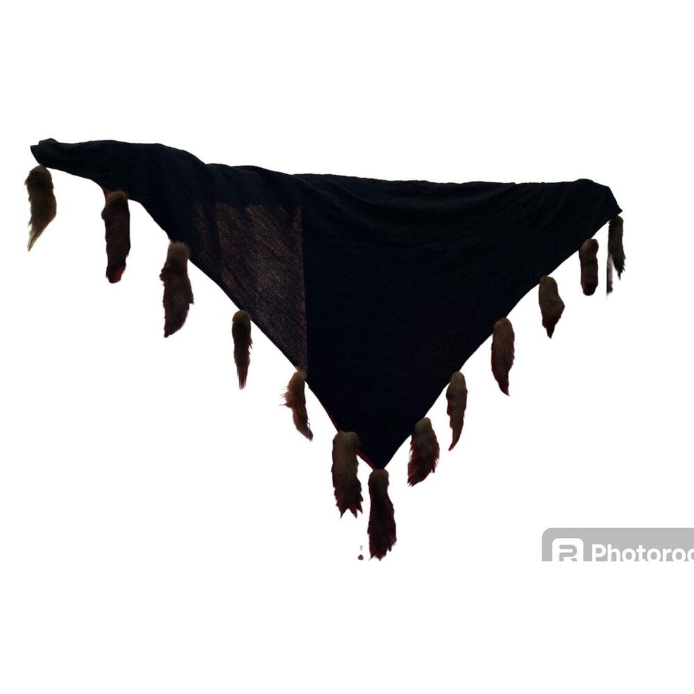 Vintage Fox Tail Trim Wool Cape